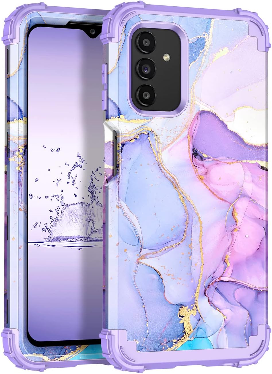 Rancase for Galaxy A13 5G Case,Three Layer Heavy Duty Shockproof Protection Hard Plastic Bumper +Soft Silicone Rubber Protective Case for Samsung Galaxy A13 5G,White/Purple