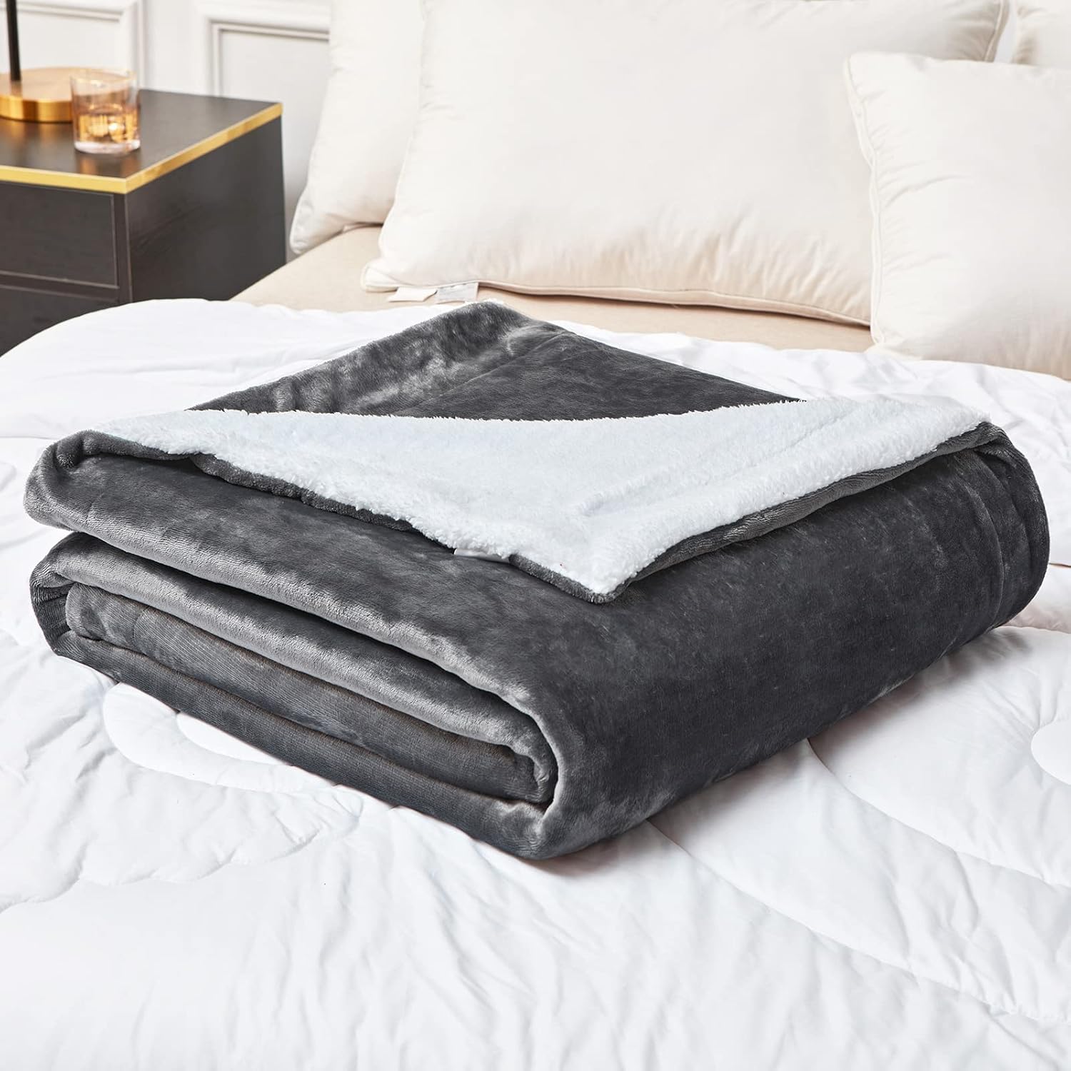 Beamlike Sherpa Fleece Blanket Super Soft Throw Blanket, Dark Grey Warm Blanket for Couch, Sofa, Chair, Plush Microfiber Blanket, 50"x60", Throw Size : Home & Kitchen