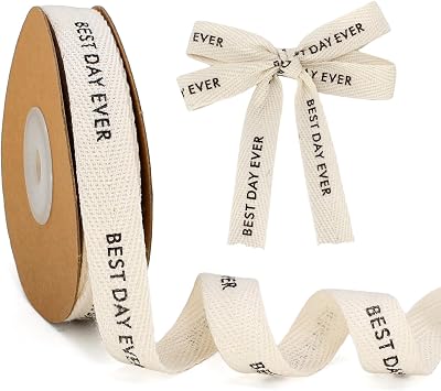 FQTANJU Best Day Ever Cotton Ribbon 5/8 Inch x 10 Yards Natural Twill Tape Herringbone Cotton Crafts Gift Wrapping Ribbon for Crafts Supplies Holiday Party Gifts Wrapping Ribbons
