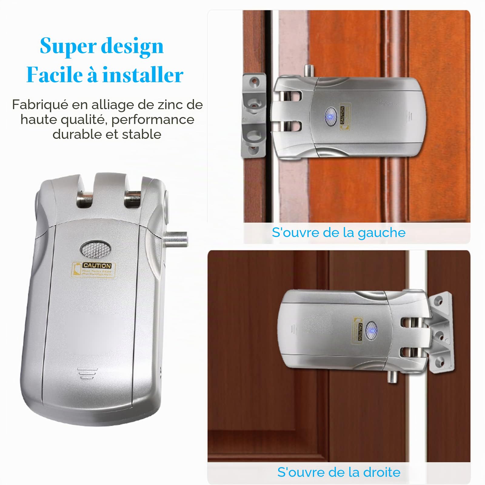 Serrure de télécommande sans fil de sécurité invisible entrée de porte sans clé serrure intelligente en alliage de zinc métal avec 2/4 clés à distance Système de sécurité, Argent, 4controls