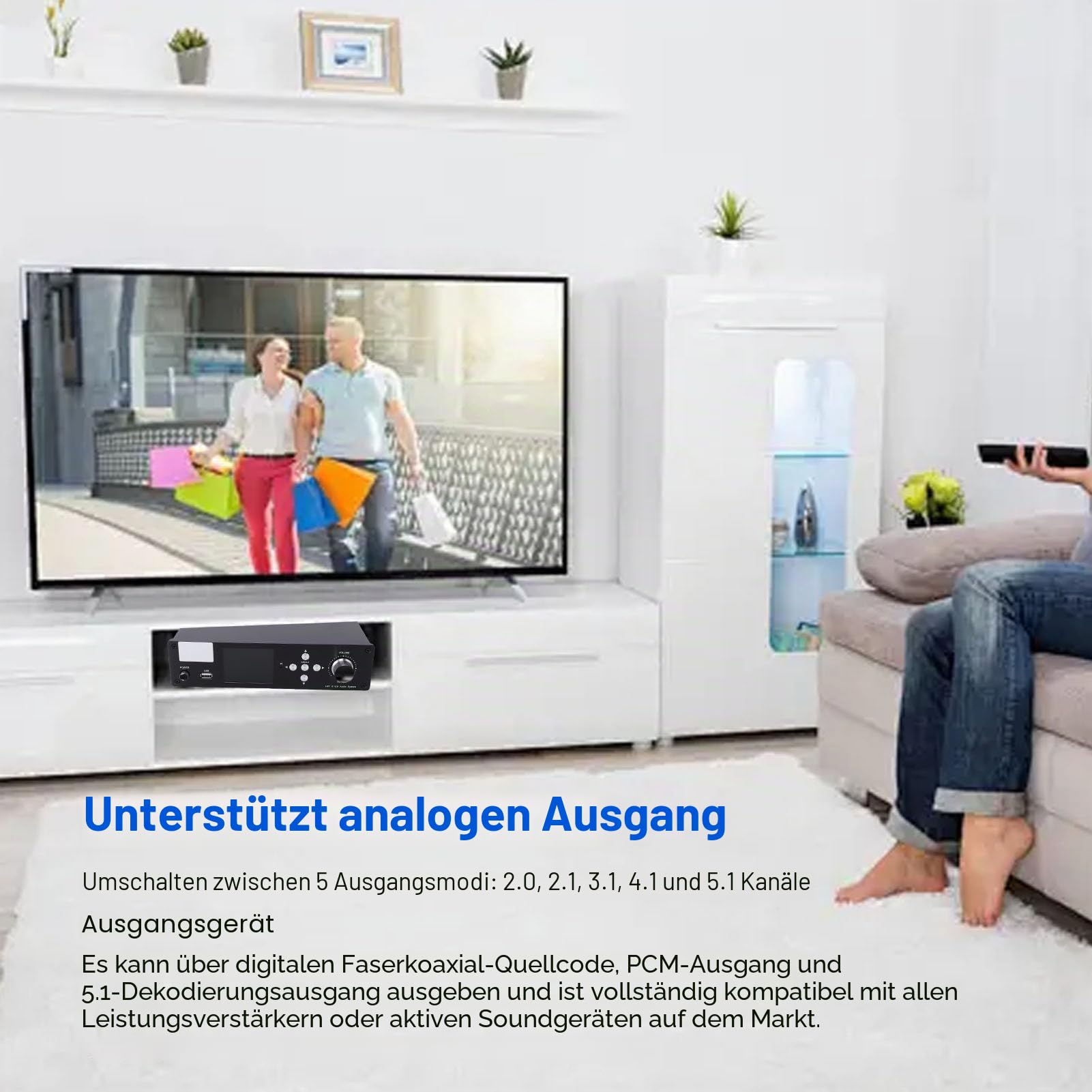 XUMIUZIY 5.1 Surround Sound Decoder Konverter, 4K HDMI ARC Optisches Koaxial USB Digital Analog Sound Decoder System 192 kHz 32 Bit, mit BT 5.0 Empfänger Ausgangsmodi (EU-Stecker)