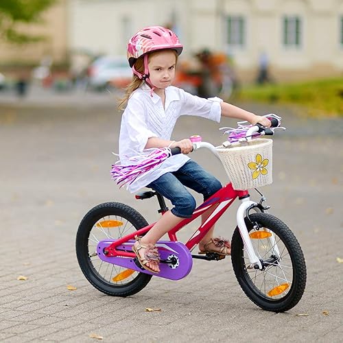 Miniatura 7 de Set de banderines para bicicleta para niños, cesta de mimbre para manillar de bicicleta con colores y campanas de bicicleta y calcomanías, kit de