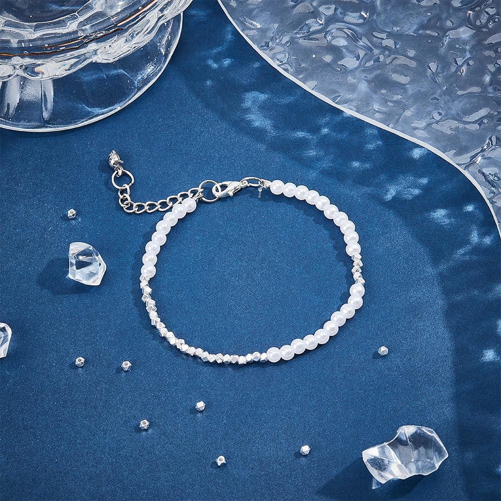 BENECREAT 40Pcs 925 Sterling Silver Spacer Beads, 2mm Faceted Metal Bead Polyhedron Beads Jewelry Findings with 1Pcs Silver Polishing Cloth for Bracelet Necklace Jewelry Making