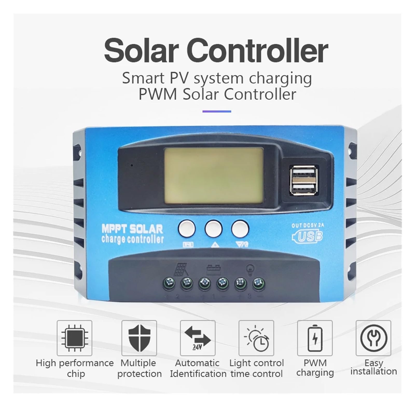 Sterownik ładowania solarnego, Regulator Ładowania Słonecznego MPPT 30A 50A 80A 100A Wyświetlacz LCD 12V 24V AUTO Podwójny USB Regulator Ładowania I Rozładowania Słonecznego(80A)