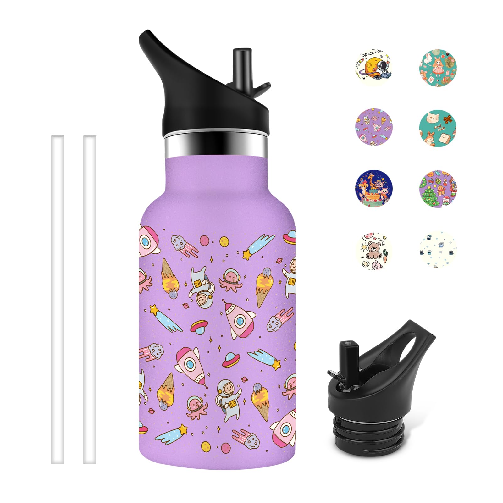 Grsta Kids Water Bottle, 350ml Thermal Water Bottle, BPA Free Metal Water Bottle, Leak-Free Drinking Bottle, Easy to Carry, Water Bottles for Water, Coffee, Tea, Milk, Purple