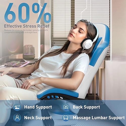 Miniatura 7 de HLDIRECT Silla Gaming, Asiento Ergonómico para Videojuegos con Giro de 360 y Masaje Lumbar, Silla de Computadora Cojín de Cuero PU para Adultos Uso