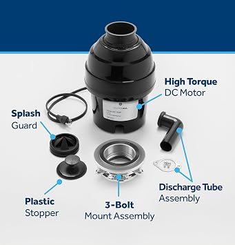 GE Disposall Continuous Feed 3/4 HP Motor Garbage Disposer, Good for Grinding: Vegetable Peels & Small Bones, Universal 3 Bolt Install & Power Cord Included, Recommended for 2-4 Person Homes, GFC765W