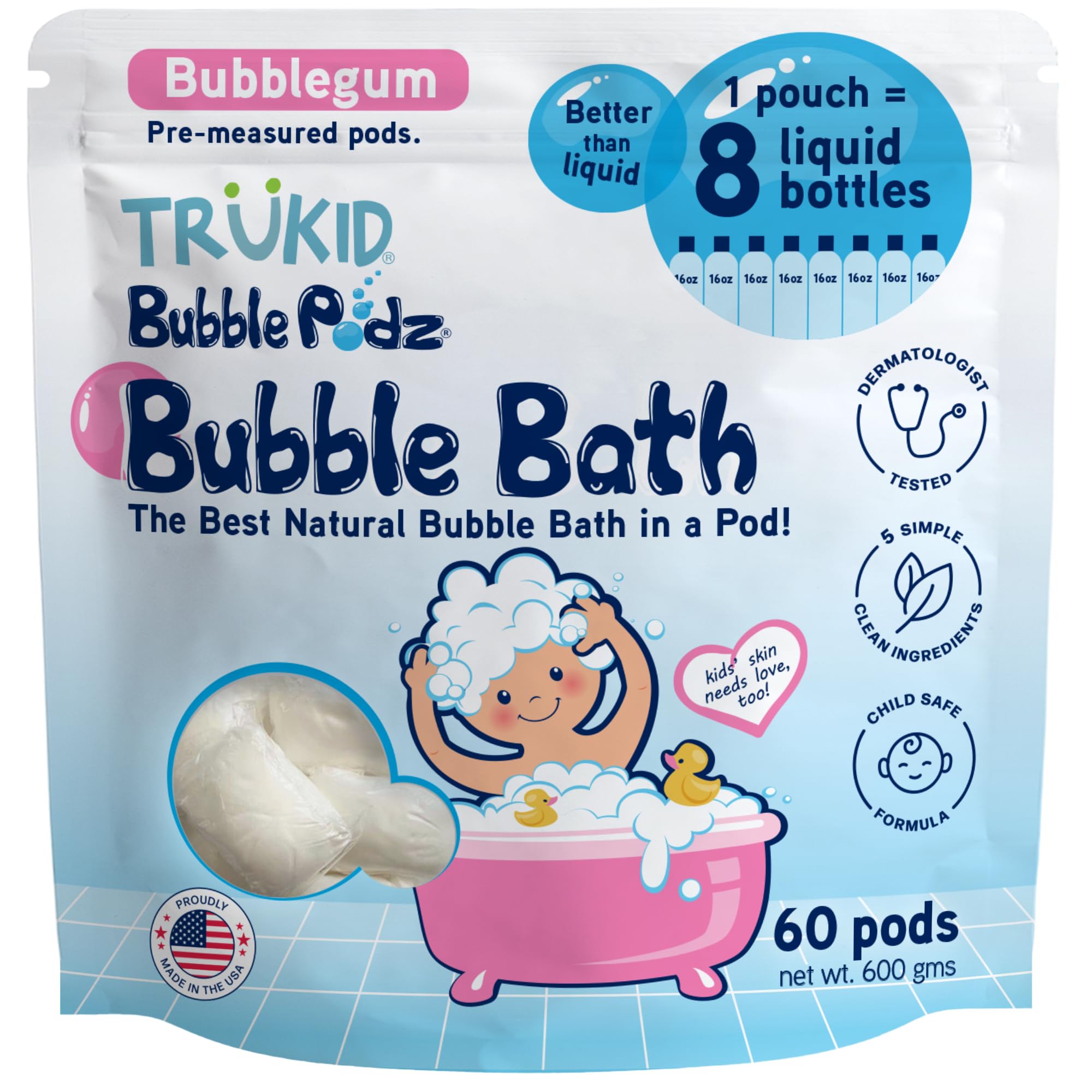 TruKid Bubble Podz Bubble Bath for Kids, Toddlers, & Babies, Tear Free Gentle & Refreshing Bath Bomb for Sensitive Skin with Natural Moisturizers,