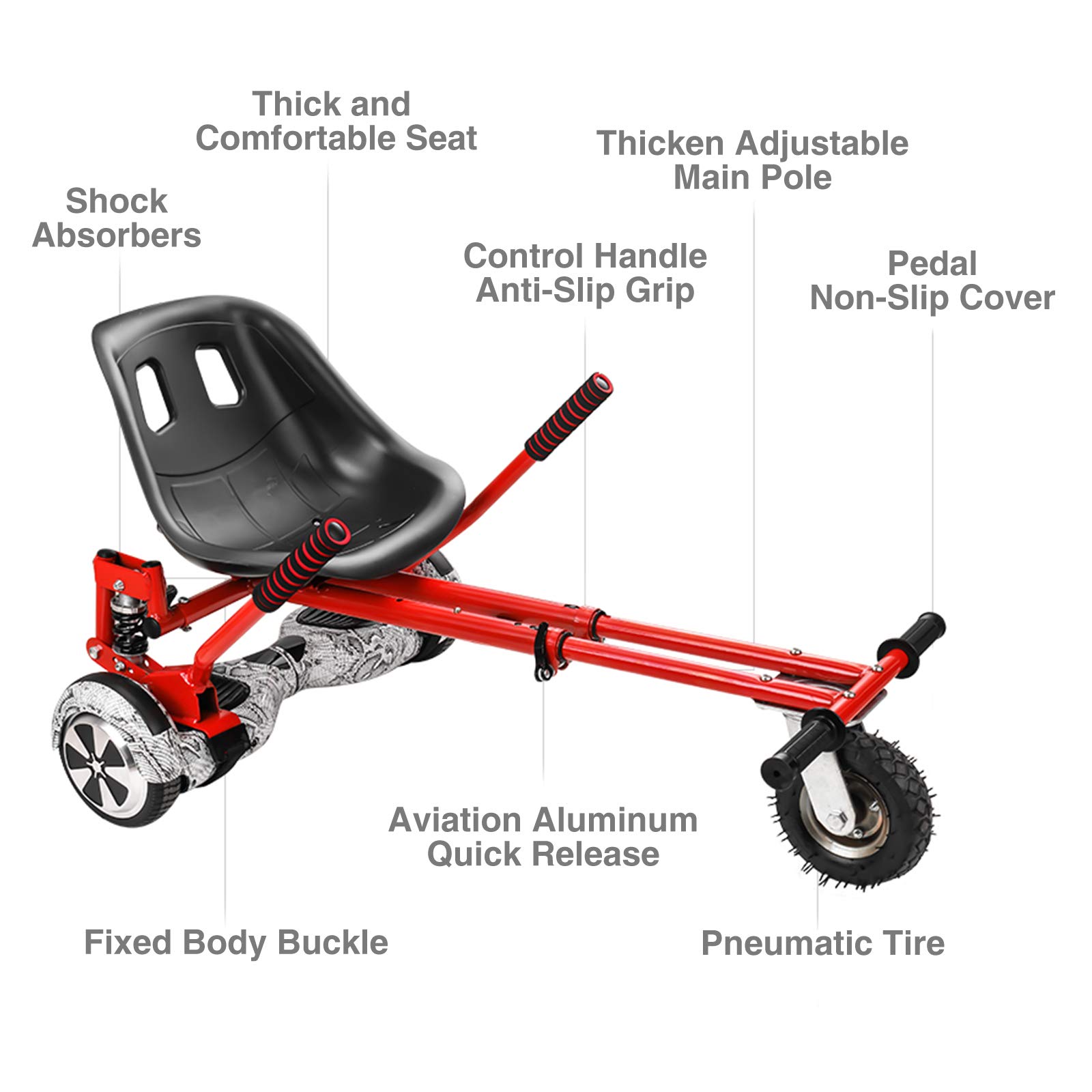 TGHY Kart Hoverboard Hoverkart Regolabile Attacco per Carrello da Go-Kart per Scooter Autobilanciato con Doppio Ammortizzatore e Ruote in Gomma Adatto per Hoverboard da 6,5" 8" 10"