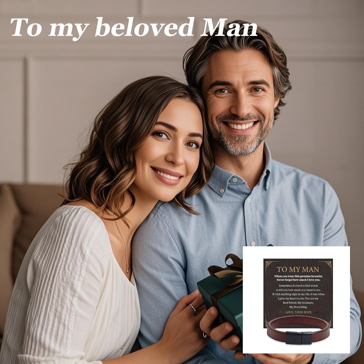 To My Man Bracelet Leather Bracelet Men Inspirational Bracelets Inspirational Birthday Gifts for Men Husband Boyfriend - Image 4