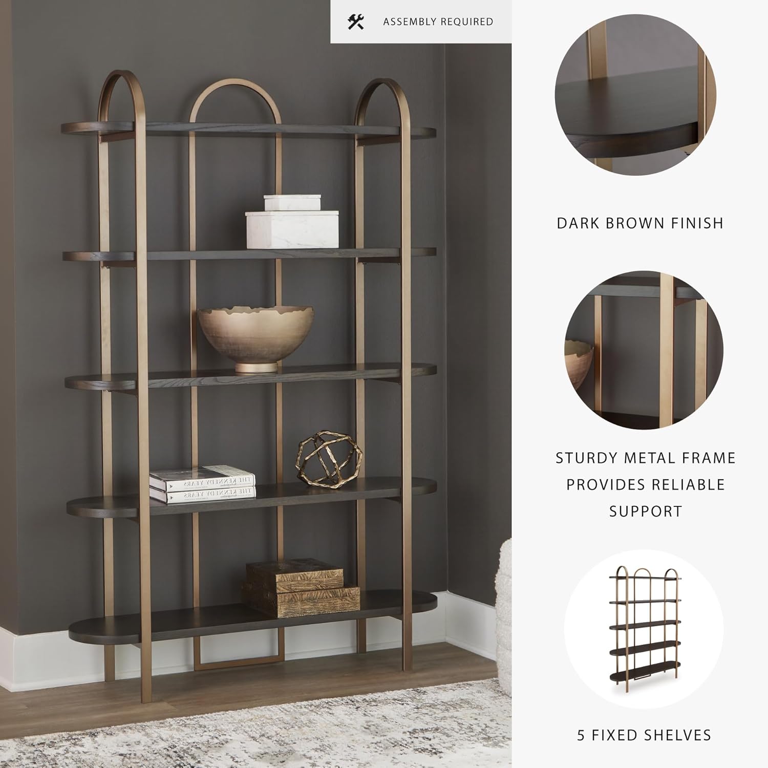Signature Design by Ashley Brentmour 72" H Bookcase, Metallic & Dark Brown