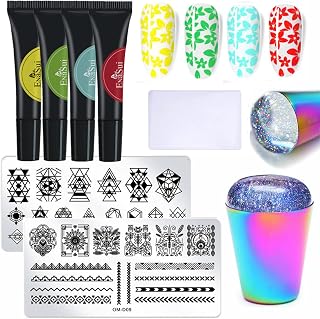 4Pcs 8ml Nail Stamping Gel Polish Set Stamp Print Oil UV Gel Varnish Soak Off Varnish For Nail Art Stamping Plates Print Gel Lacquer with Laser Nail Stamper Kit