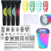 4Pcs 8ml Nail Stamping Gel Polish Set Stamp Print Oil UV Gel Varnish Soak Off Varnish For Nail Art Stamping Plates Print Gel Lacquer with Laser Nail Stamper Kit