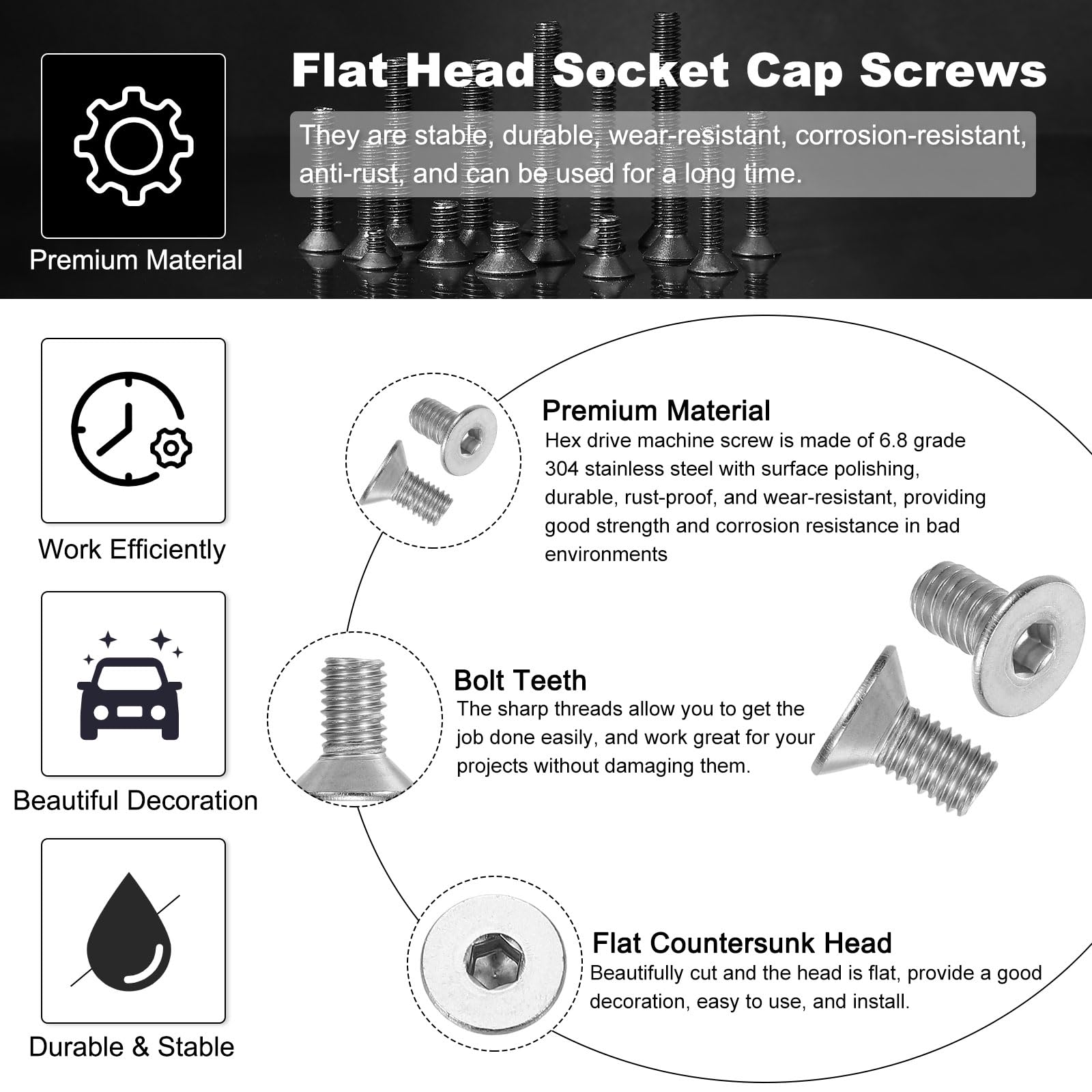 PATIKIL M8 x 16 mm Flat Head Socket Cap Screws - Image 3