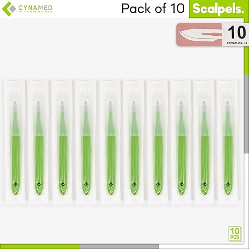 Vista 4 de Cynamed - Bisturí desechable con asas graduadas, cuchillas de acero inoxidable quirúrgico, estéril, bolsas fáciles de quitar (caja de 10), ideal