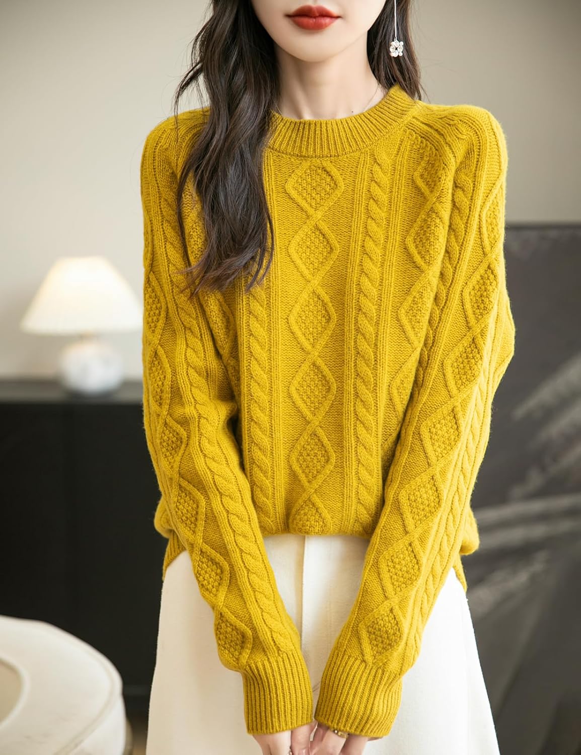 Chanyarn Women's 100% Merino Wool Sweater 2025 Fall Winter Casual Crewneck Long Sleeve Vintage Cable Knitted Sweater - Image 3