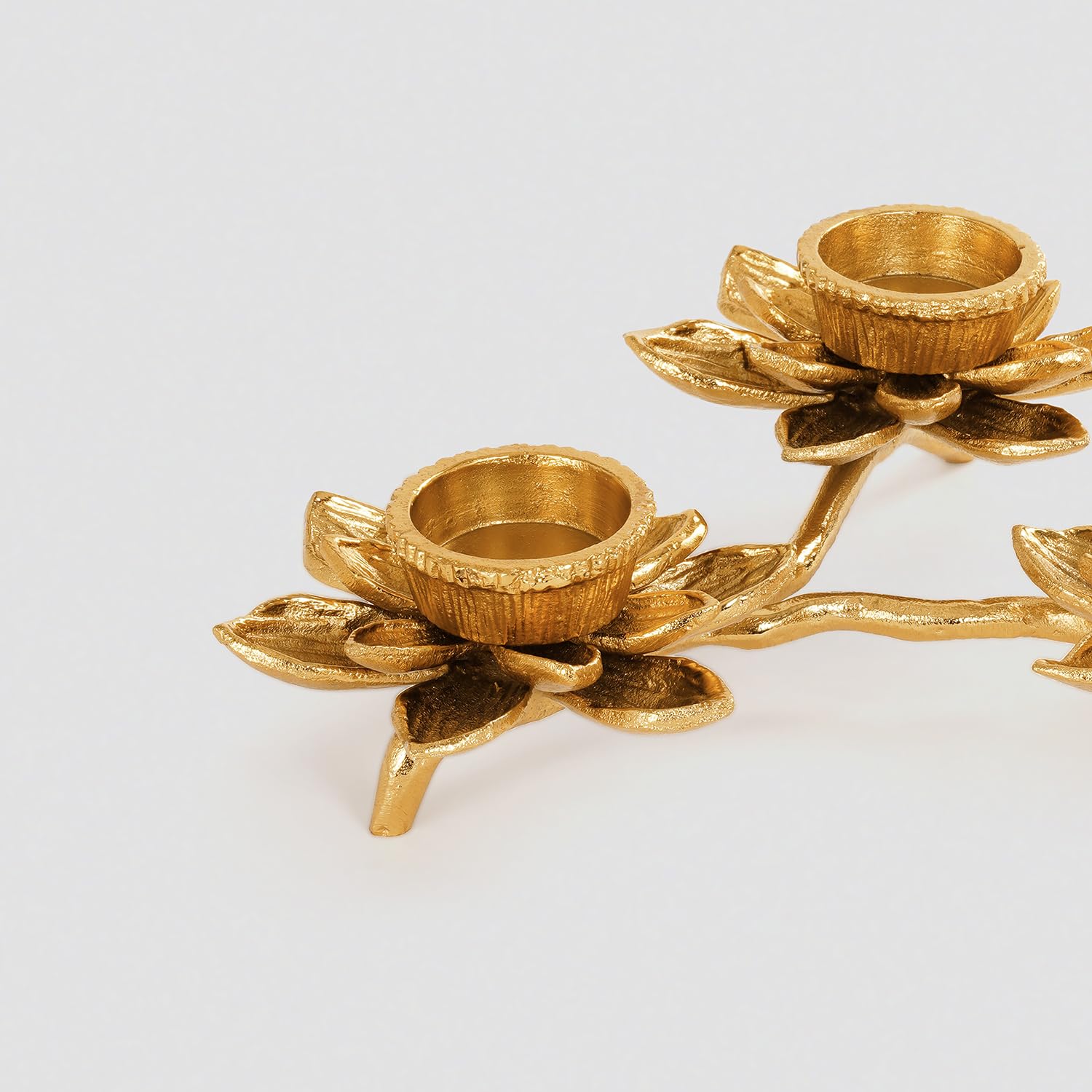 Pure Home + Living Gold 3 Arm Flower Candle Holder for Home Office Living Room Indoor Garden Dining Centerpiece Decoration and for Diwali Decor (Pack of 1) 4