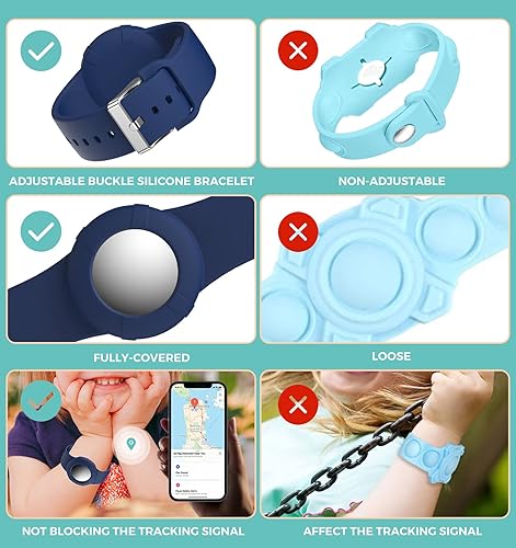 Miniatura 5 de Pulsera Air Tag para niños paquete de 2 Pulsera de silicona suave para niños Soporte ligero para rastreador GPS compatible con Apple Air Tag