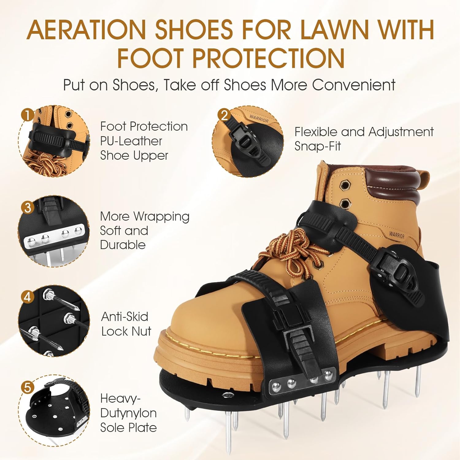 Aerator Shoes, Lawn Aerator Shoes for Grass, Aeration Shoes for Lawn with Foot Protection, Spike Shoes Tool for Lawn Aerating with 5mm Metal Base and Adjustable Straps (Buckle)