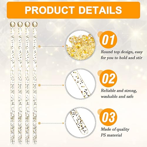 Miniatura 3 de 500 unidades de palitos de plástico con purpurina dorada para tartas de cristal, palitos desechables de cóctel, agitadores de bola redonda, palitos