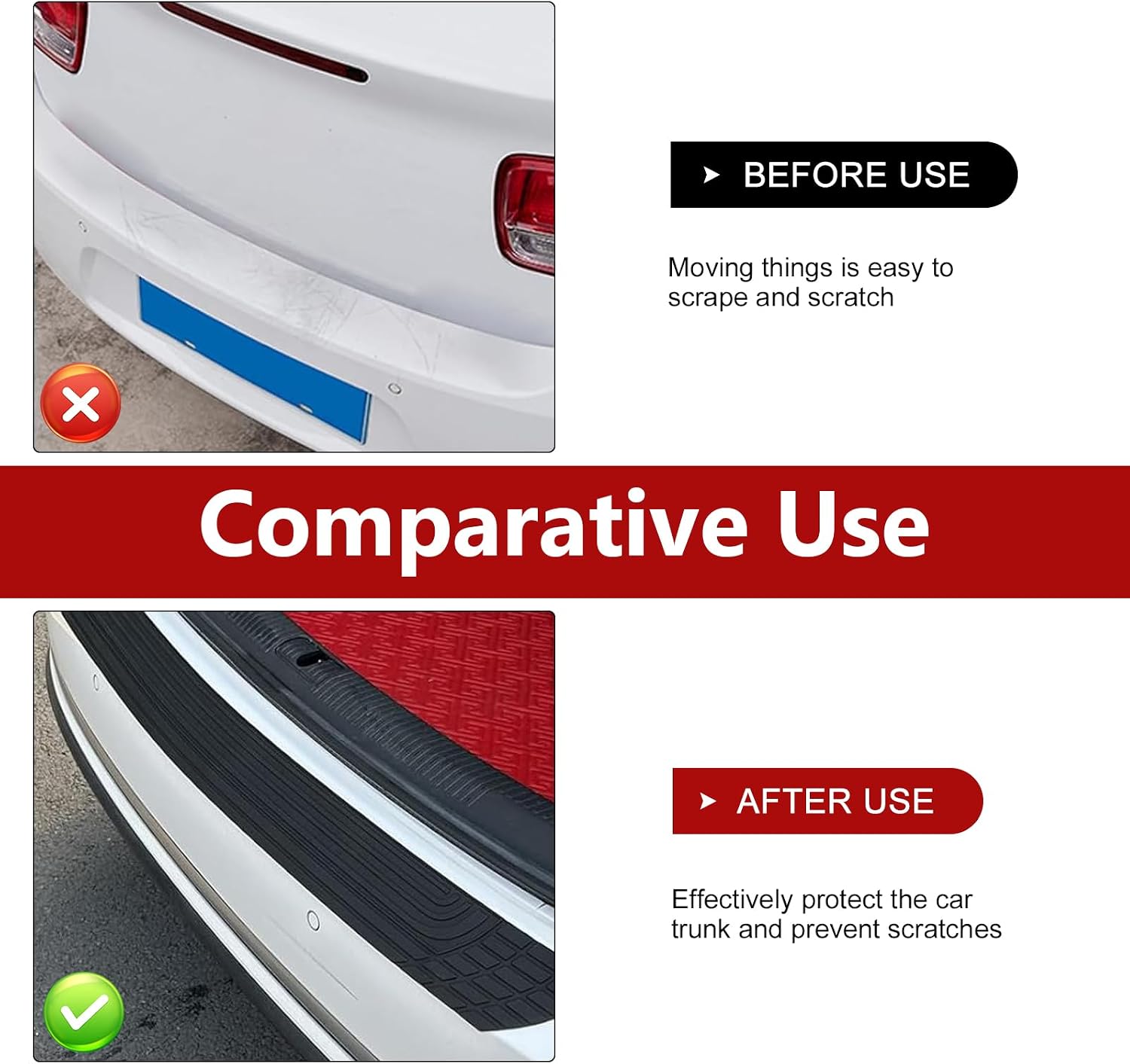 1PC Rear Bumper Protector, 35.4"x3.4" Anti-Scratch Rubber Guard Strip with Adhesive, Trunk Lip Protection, Universalfor Most Cars, Trucks, SUVs (Black)
