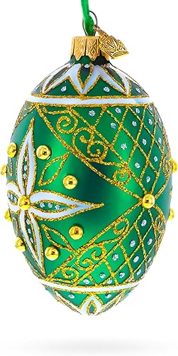 Miniatura 3 de Adorno de huevo de cristal verde con estrella blanca con joyas de 4 pulgadas