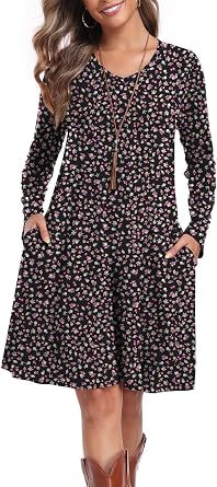 lionstill Womens Casual T Shirt Dresses Fall Long Sleeve Swing Dress with Pockets