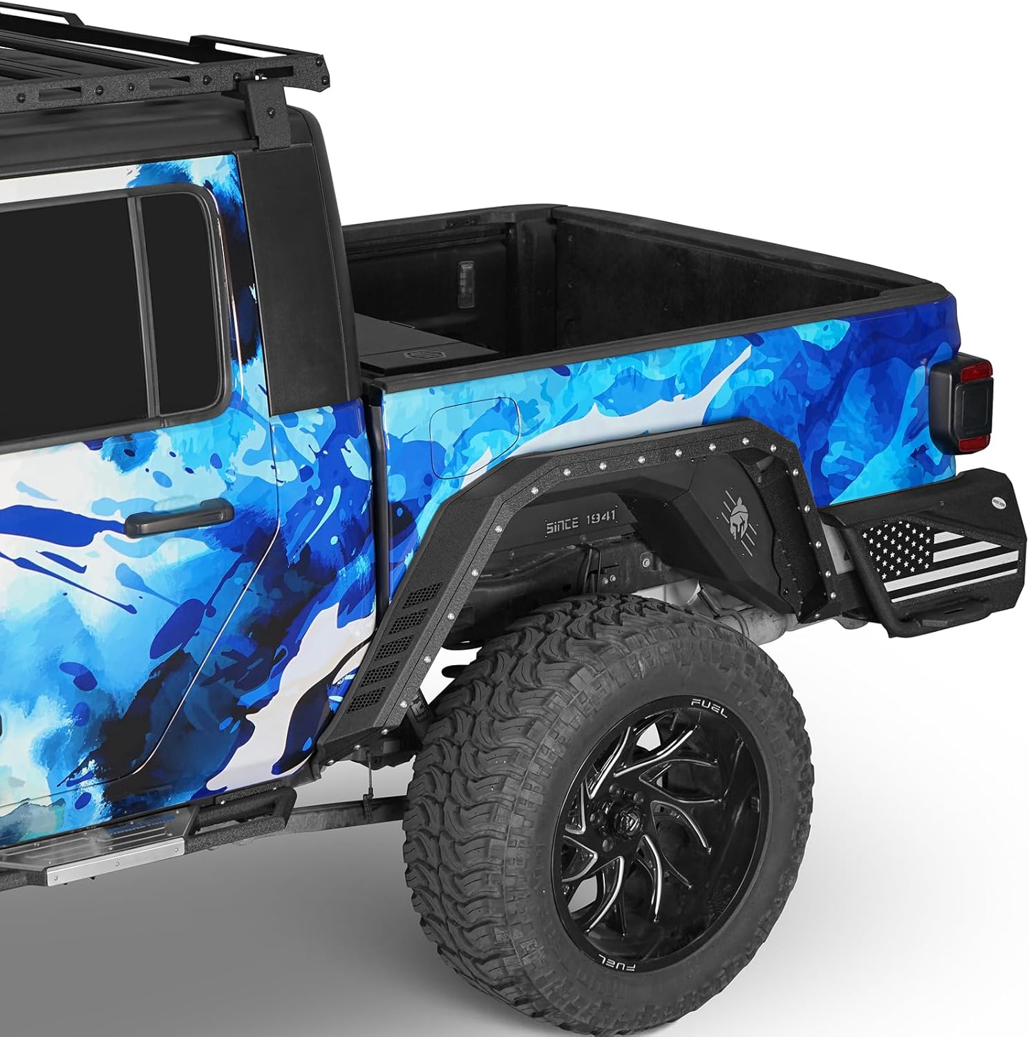 Hooke Road Aggressive Armor Style Fender Flares for 2020-2026 Jeep Gladiator JT, Front and Rear Steel Fenders with Turn Signal Light - 4PCS Set