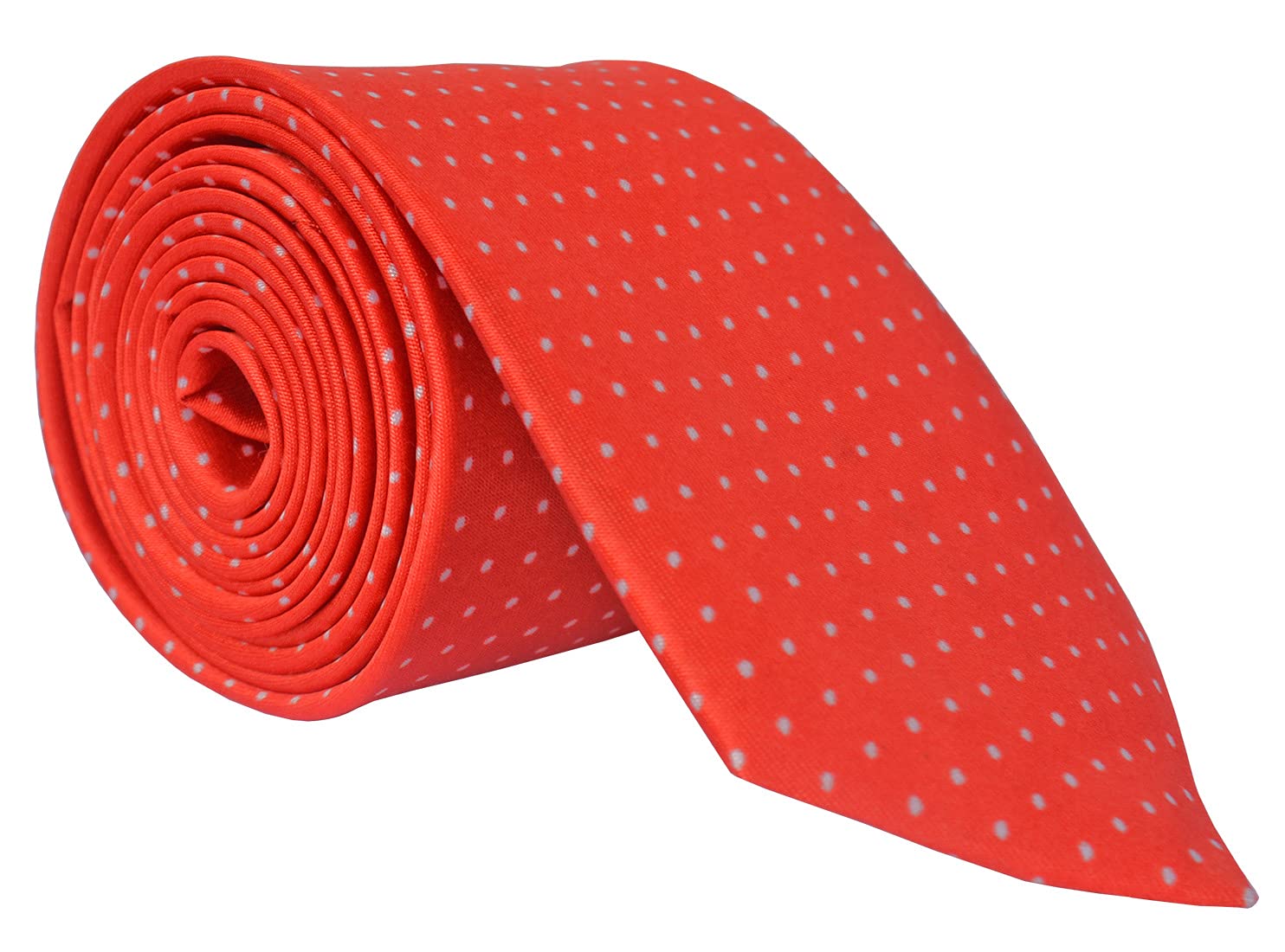 men's Red color with white doted narrow Tie-image-34