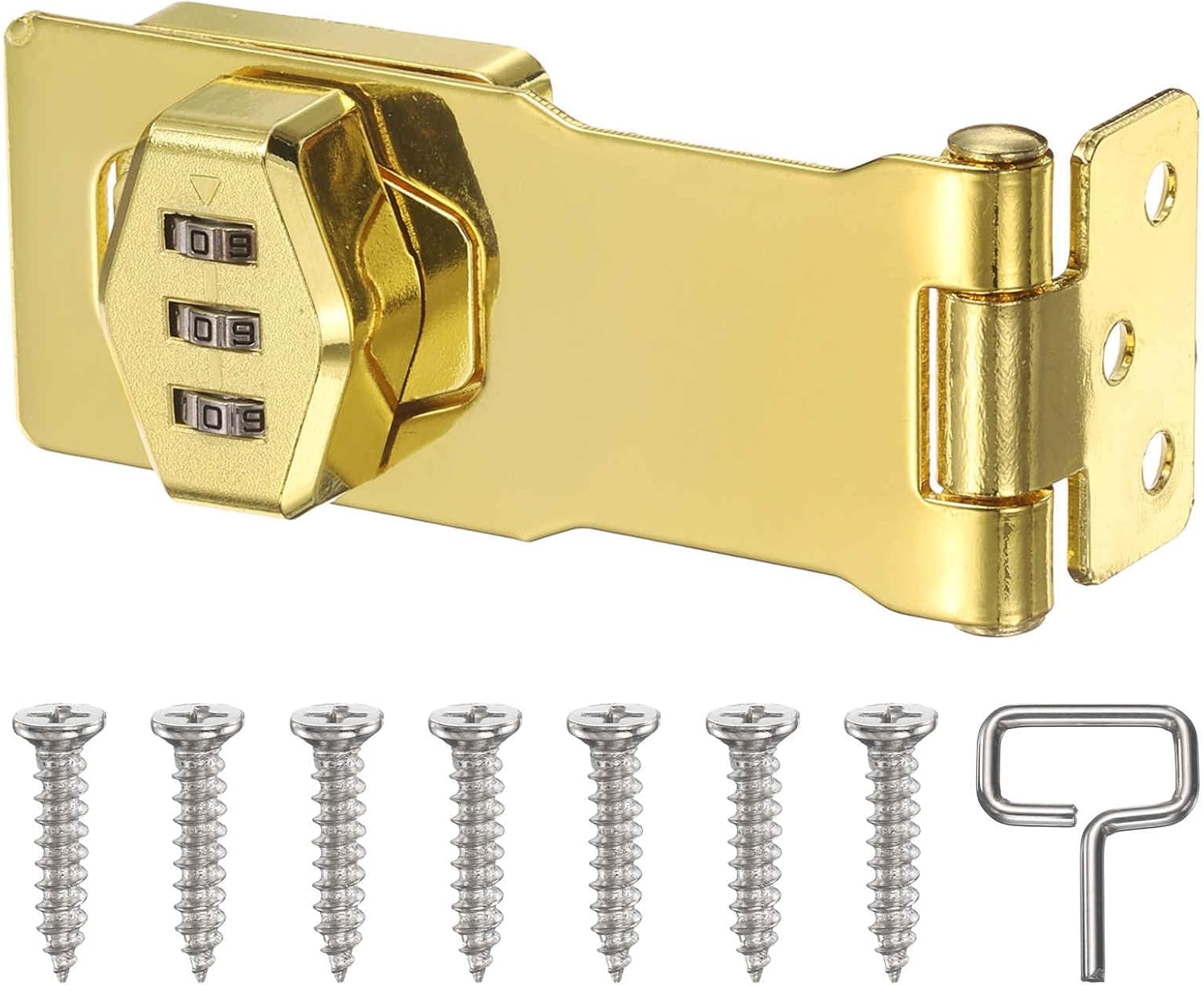 Keyless Cabinet Lock with Combination Code (4 Inch) - 3-Digit Password Hasp Latch Lock Mechanical Password Rotary Hasp, for Drawer Closet Cupboard Fence Bathroom Door, Gold