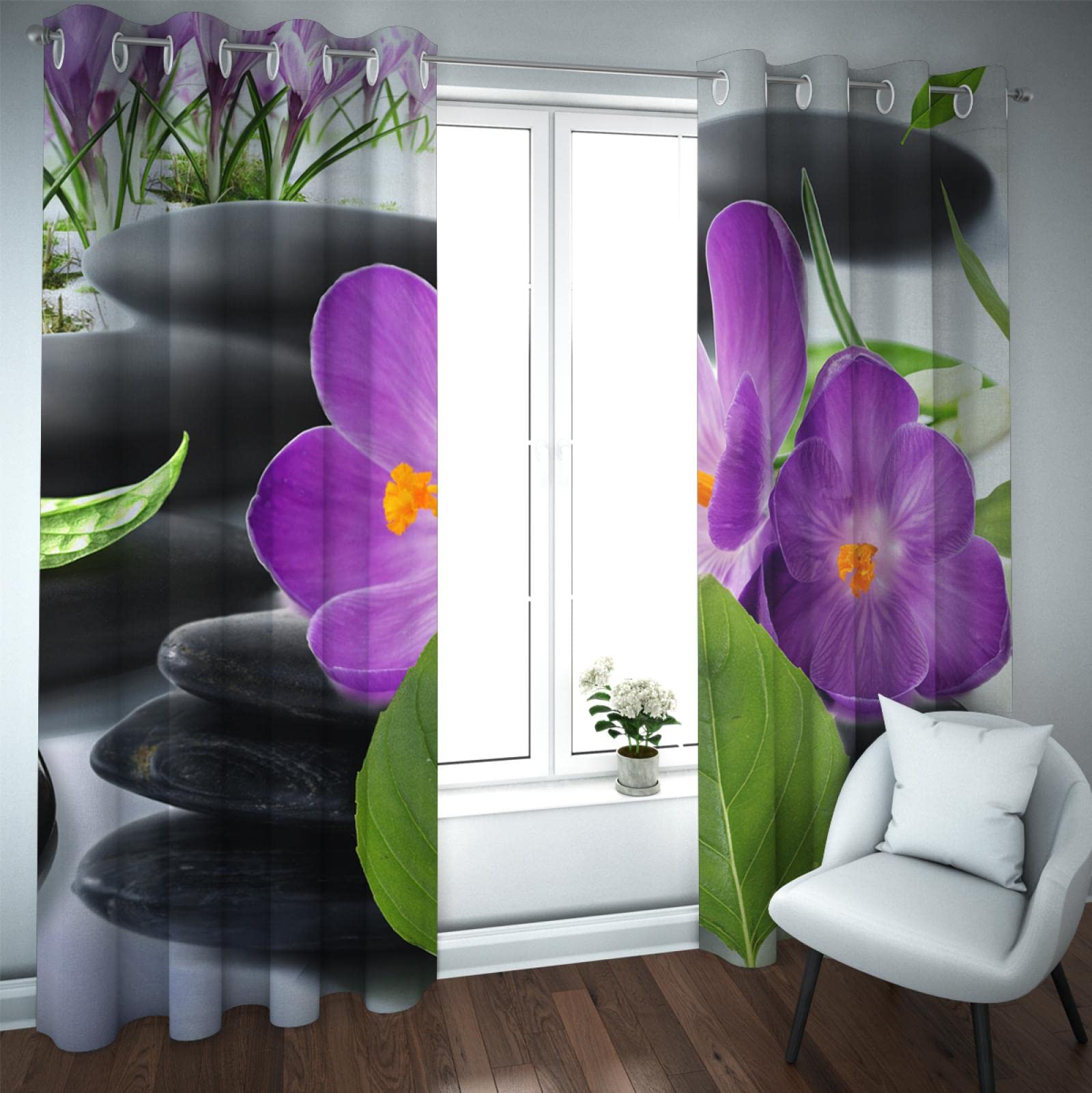 PARREN Moderno Yoga Spa Tende Oscuranti Fiore Viola Zen Pietra Stampa Pannelli Per Tende Per Camera Da Letto Soggiorno Cucina Patio Passacavo Top 2 PZ 160x245 cm