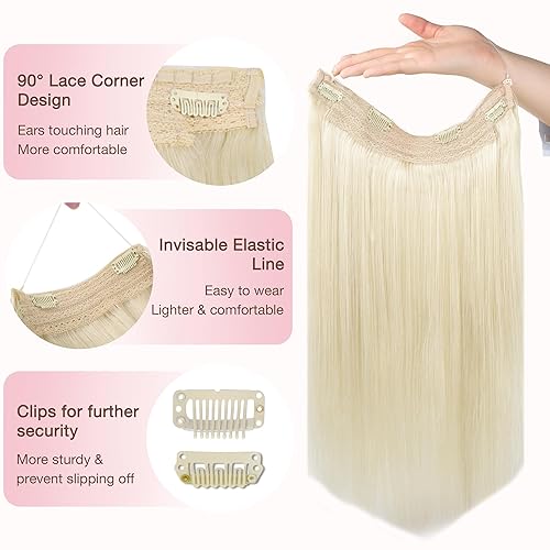 Miniatura 3 de GOO GOO Extensiones de cabello humano con alambre, color rubio platino, 20 pulgadas, 110 g, extensiones de cabello humano Remy, extensiones de