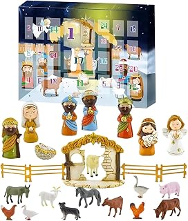Nativity Scene Advent Calendar Set 2023 Resin Christmas Countdown Calendar for Kids Xmas Jesus Little People Calendar Gift Box for Boys 24 Days Animals Christian Religious Holiday Collection