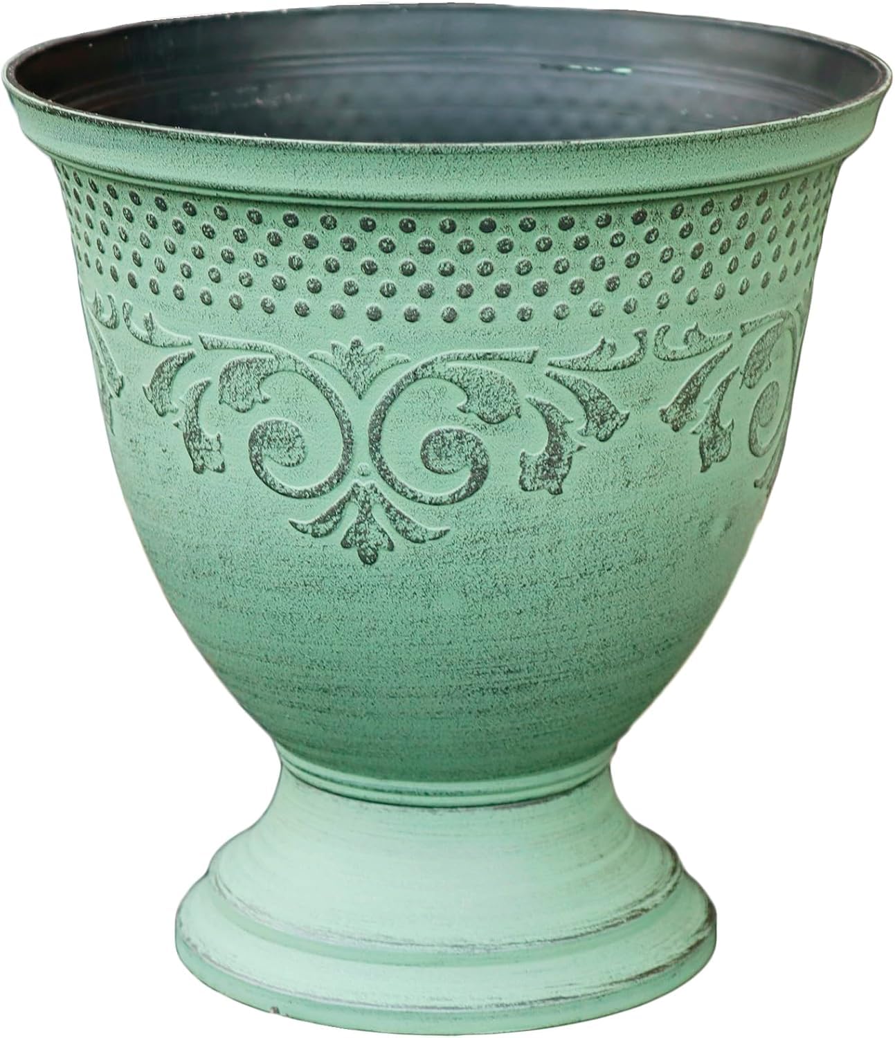 Darthome Green [Pack Of 3] Patina Urn Planter 20X21x20cm Aged Plastic Round Classic Antique Baroque Flower Pot