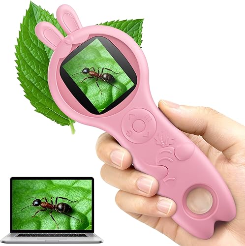 Miniatura 10 de Microscopio para niños - Mini microscopio digital de bolsillo para niños, lupa portátil USB 500X, zoom 4X, regalos de cumpleaños de Navidad