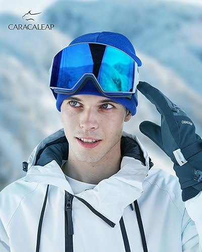 Miniatura 6 de Caracaleap Gafas de esquí y snowboard con lente magnética para hombres y mujeres, antivaho OTG, gafas de nieve sin marco, gafas de esquí UV400 para
