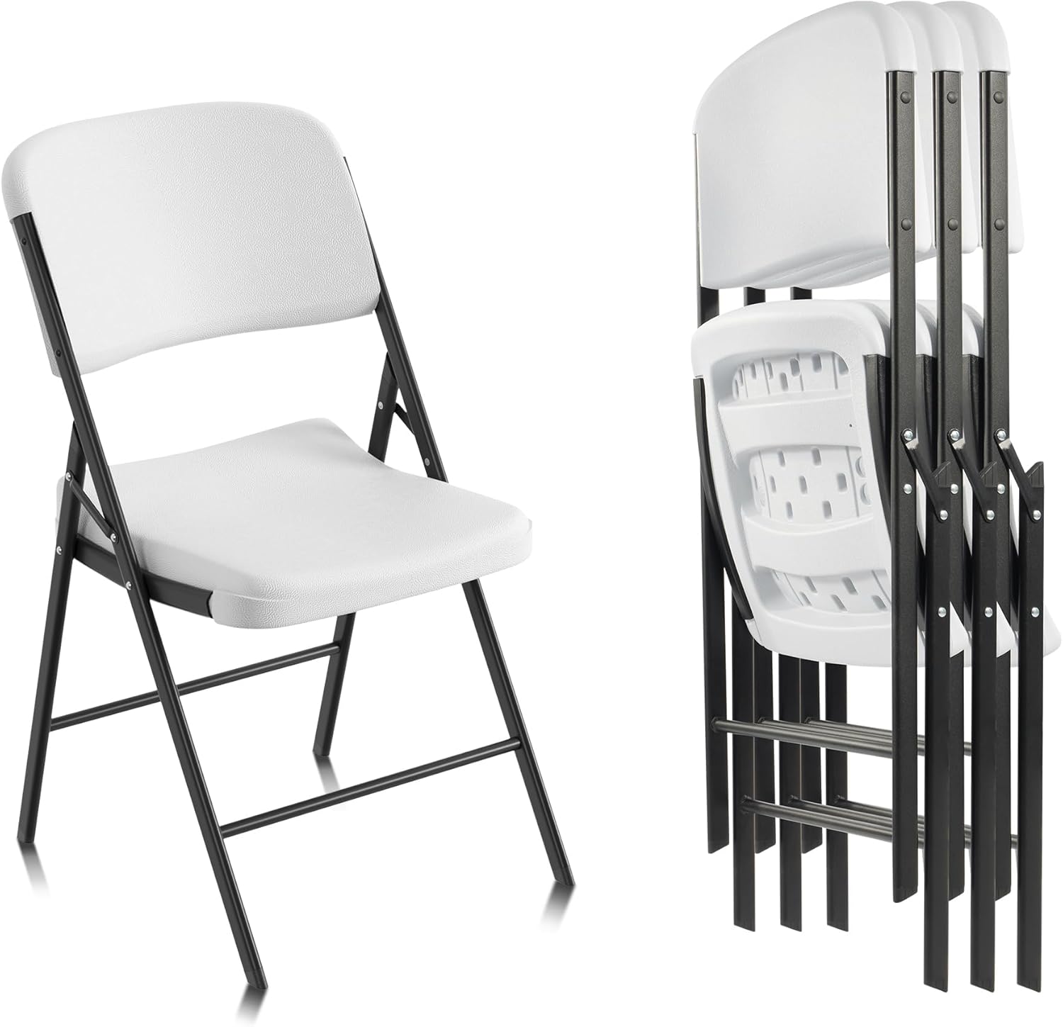 Elevon Folding Chairs Heavy Duty Plastic Chairs with 350-Pound Capacity for Home Office Camping Kitchen Dining Party Event Picnic, White, 4-Pack