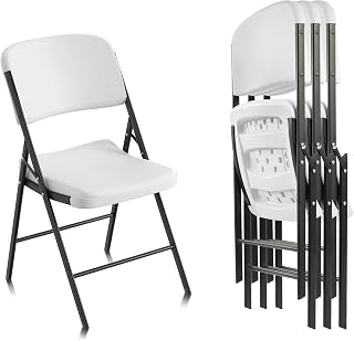 Elevon Folding Chairs Heavy Duty Plastic Chairs with 350-Pound Capacity for Home Office Camping Kitchen Dining Wedding Party Event Picnic, White, 4-Pack