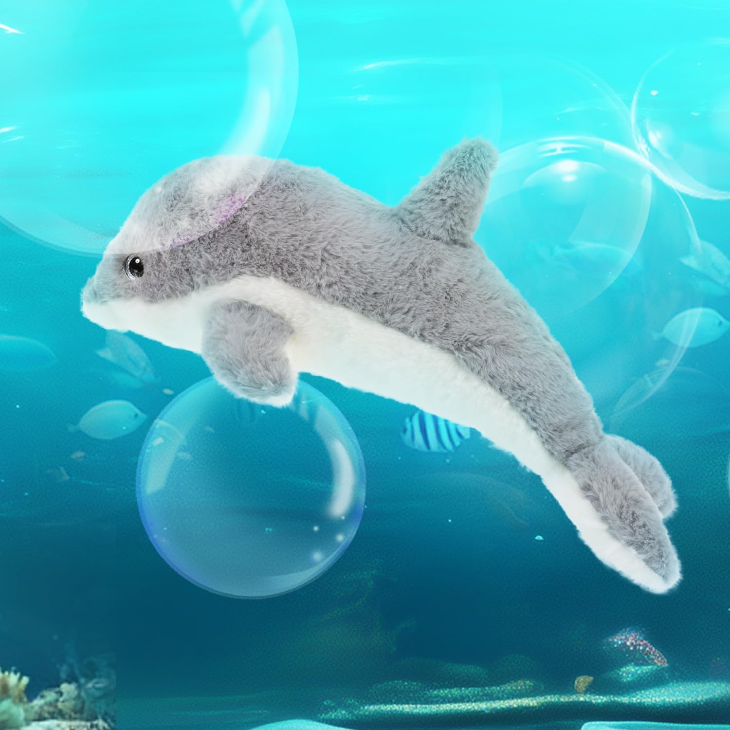 Apricot Lamb Ocean Stuffed Animals Toys Plush Gray Dolphin Sea Animal Soft Cuddly Perfect for Girls Boys (Medium, 18 Inches)