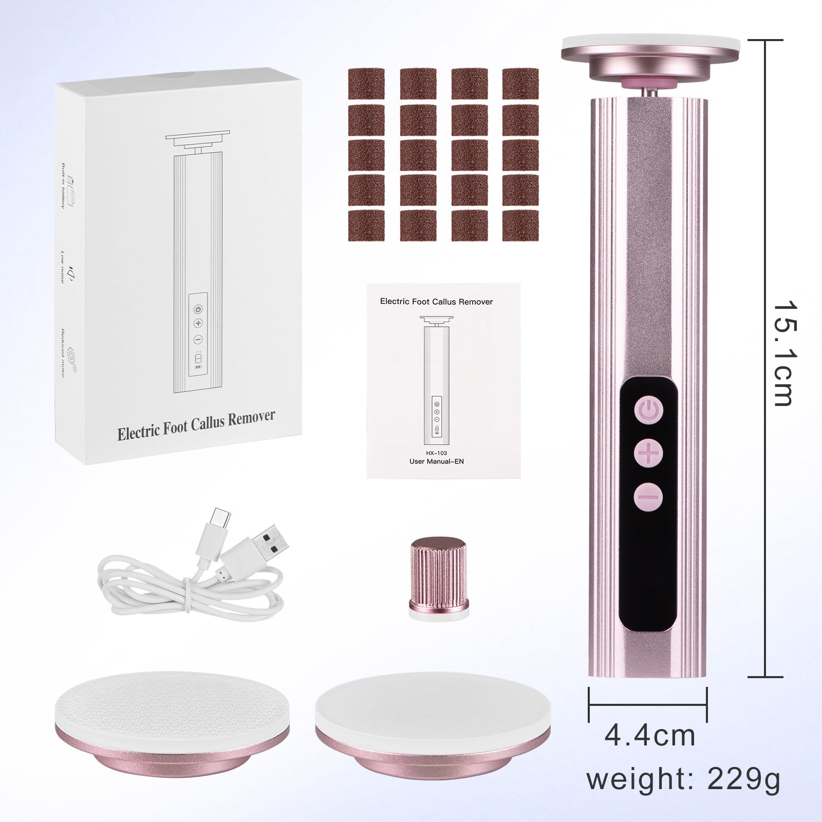 2 in 1 Lima Piedi Elettrica senza Fili 2600 mAh, Togli Calli Piedi 9 Velocità Regolabili 2 Testine in ​​Nano-vetro, Pedicure Elettrico Professionale Leviga Talloni, Rosa