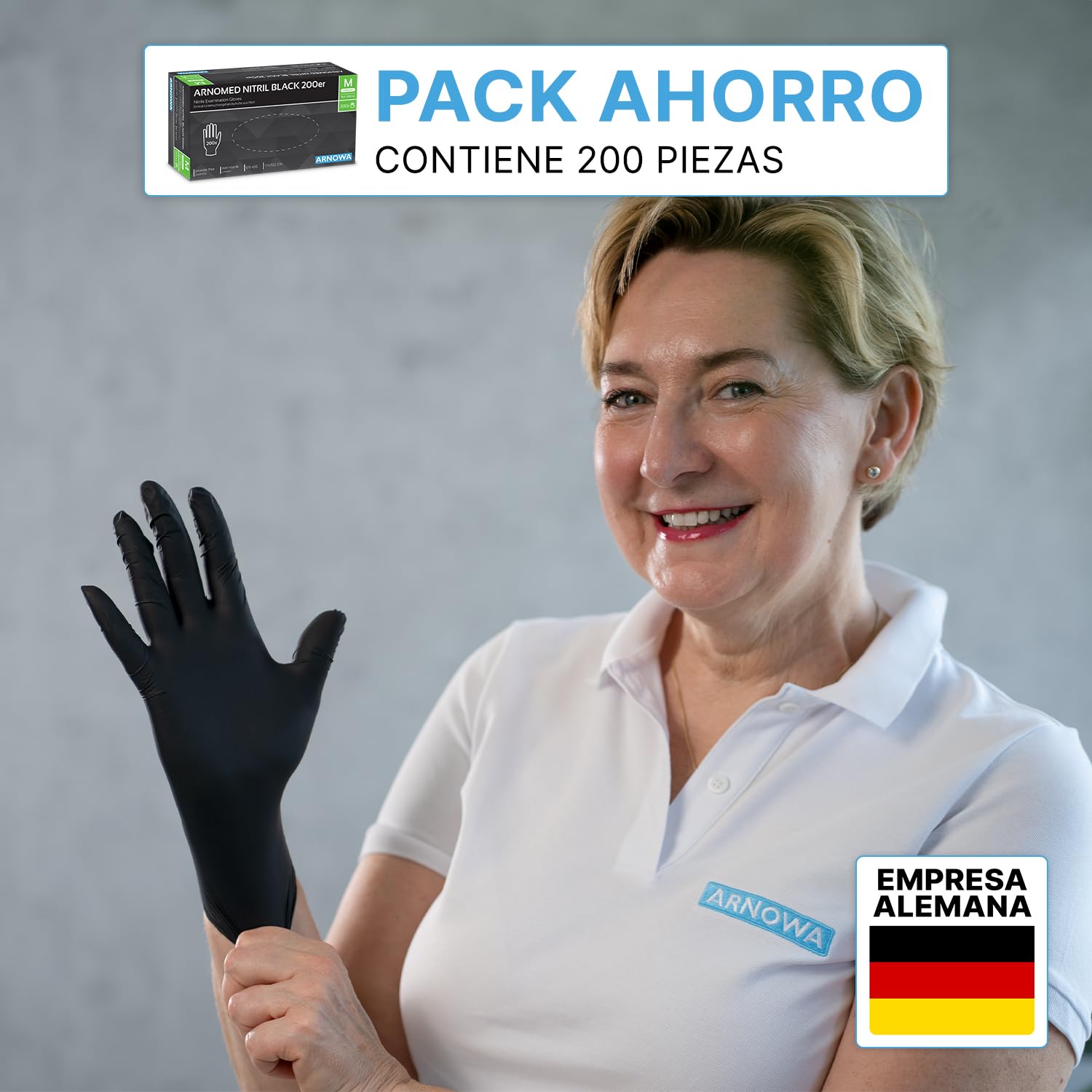 ARNOMED Guantes nitrilo M, 200 uds/caja, guantes nitrilo talla S, M, L o XL, guantes nitrilo negro, guantes de nitrilo sin polvo y látex, guantes negros nitrilo, guante nitrilo, guantes nitrilo negros