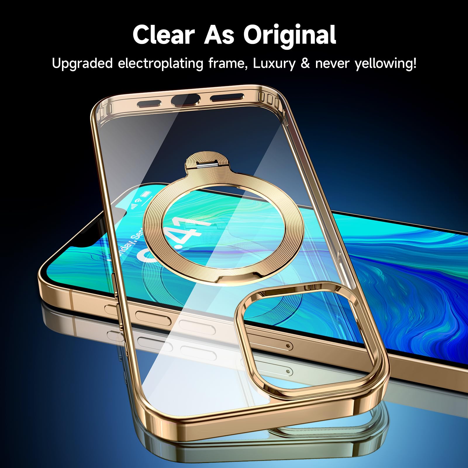 [Ochrona Tri-Shield] Etui do iPhone'a 13 Pro Max ze stojakiem obrotowym o 360° kompatybilne z MagSafe [magnetyczny pierścień CD] [osłona ekranu i obiektywu aparatu] odporne na wstrząsy, nigdy nie