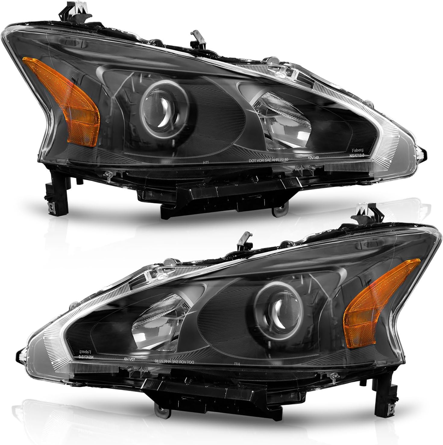 WEELMOTO Headlights for 13-15 Nissan Altima 4Dr Sedan Headlight Assembly Pair Replacement for 2013 2014 2015 Altima Black Housing Amber Reflector (DOES NOT FIT XENON/HID)