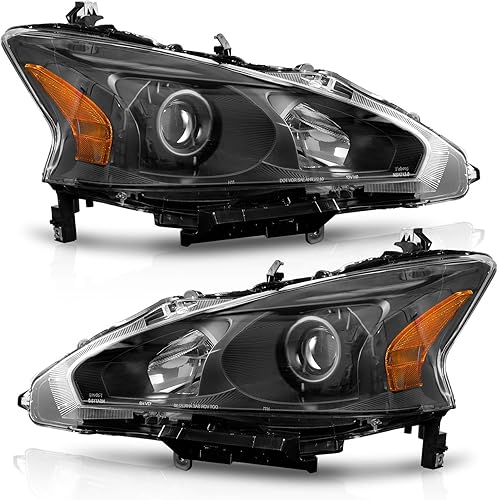 WEELMOTO Faros delanteros para Nissan Altima 4Dr Sedan 2013-2015 2013-2015 reemplazo para 2013 2014 2015 Altima carcasa negra reflector ámbar (no es