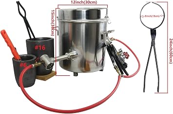 16KG Propane Melting Furnace Kits with Dual Forge Burners, 2 Crucibles (16KG,6KG), 16KG Crucible Lifting and Pouring Tongs Encluded, Foundry Furnace for Melting Metal Gold,Copper