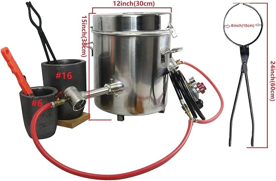 16KG Propane Melting Furnace Kits with Dual Forge Burners, 2 Crucibles (16KG,6KG), 16KG Crucible Lifting and Pouring Tongs Encluded, Foundry Furnace for Melting Metal Gold,Copper