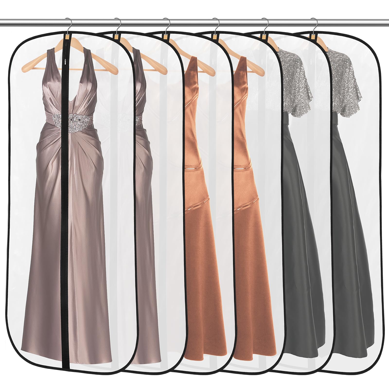 6 Pack Garment Bags 60 * 140cm, 55in PEVA Dress Bags Covers Long, Garment Covers Used To Protect Shirts, Winter Coats, Jackets, Evening Dresses and Other Garments