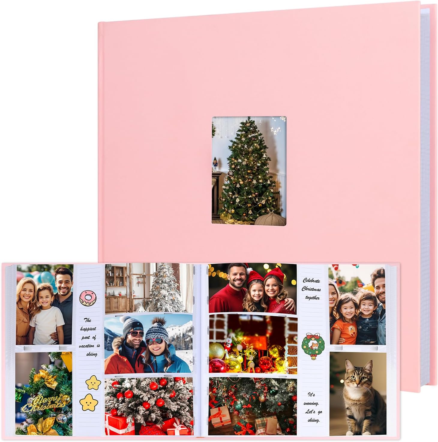 Photo Album 4x6 600 Photos with Writing Space Large Capacity 4x6 Photo Album Linen Cover with Front Window, 4x6 Picture Album, 600 Photos 4x6 Photo Album Book for Wedding Family Baby Pictures (Pink)