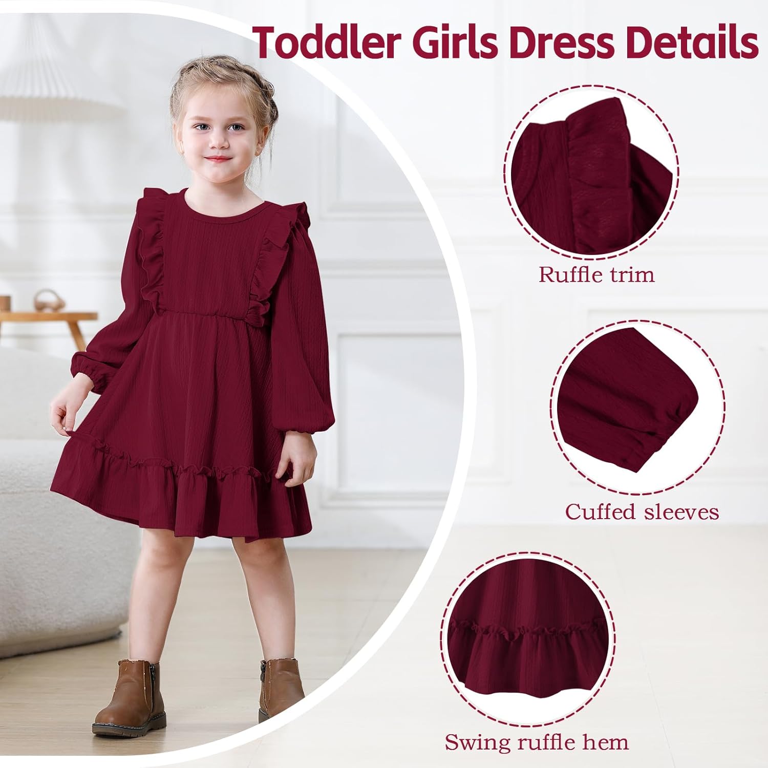 Toddler Baby Girl Dress Girls Sweater Dresses Ruffle Ribbed Knit Long Sleeve Swing Fall Winter Clothes Christmas - Image 4