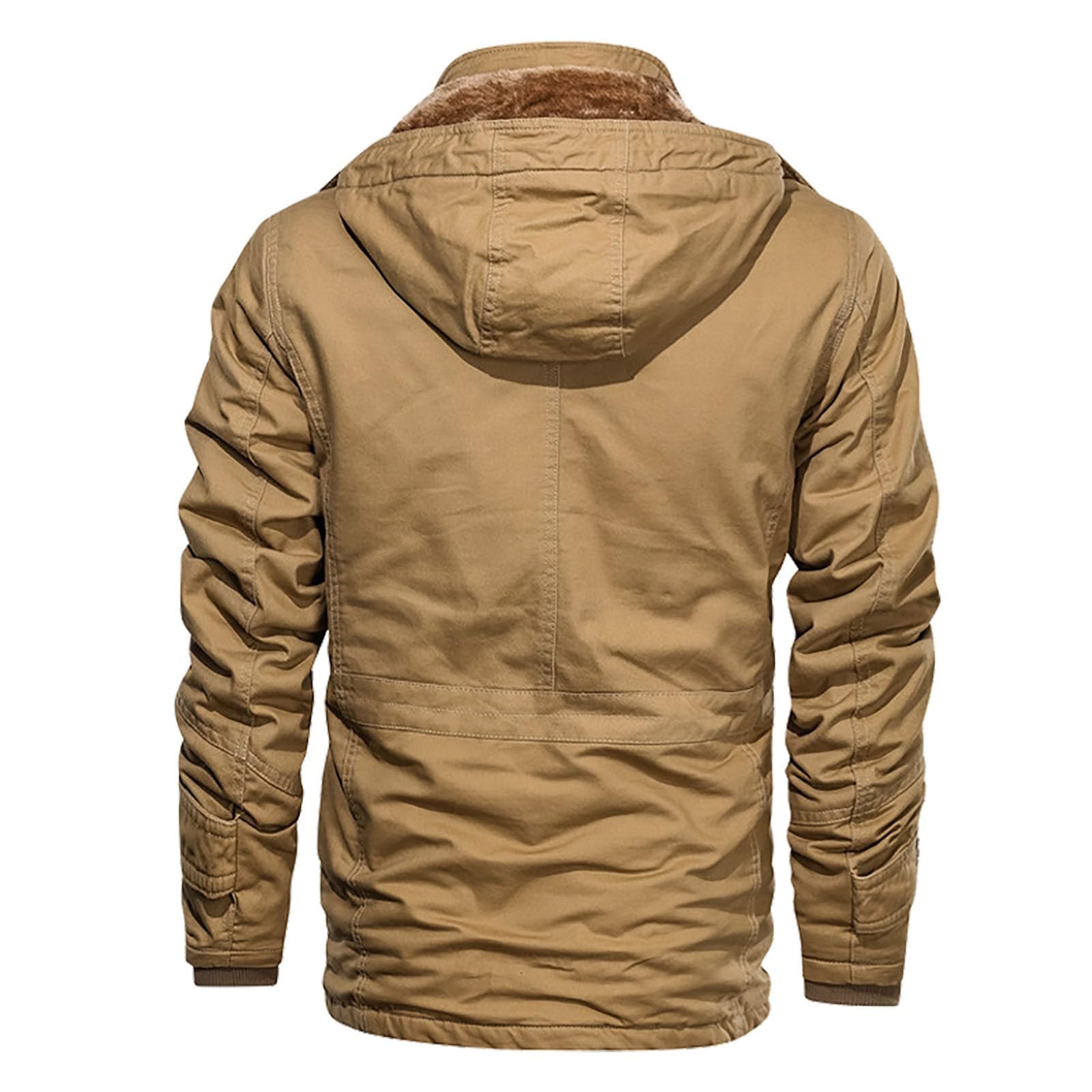 Generico Giacca Casual Maniche Lunghe Cappuccio Foderata Spessa Ideale Sport Autunno Inverno Abbigliamento Maschile (Khaki, XXL)